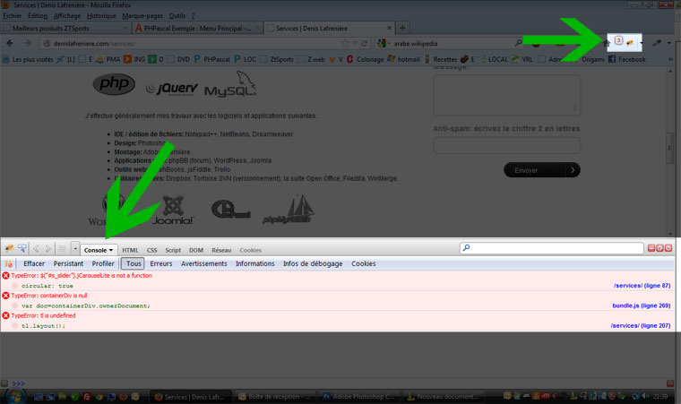 Utilisation Firebug pour trouver Erreur Javascript