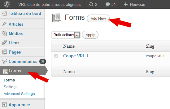 Ajouter un formulaire a WP - wordpress