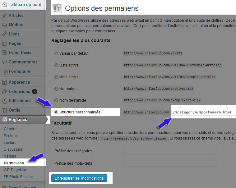 Options des permaliens: configuration SEO optimal WordPress