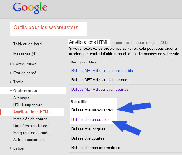 Outils pour les webmasters optimisation balise title