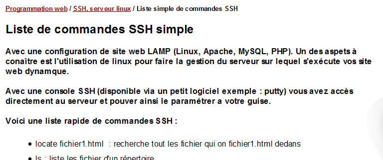 Liste de commandes SSH-simple comande SSH comande linux