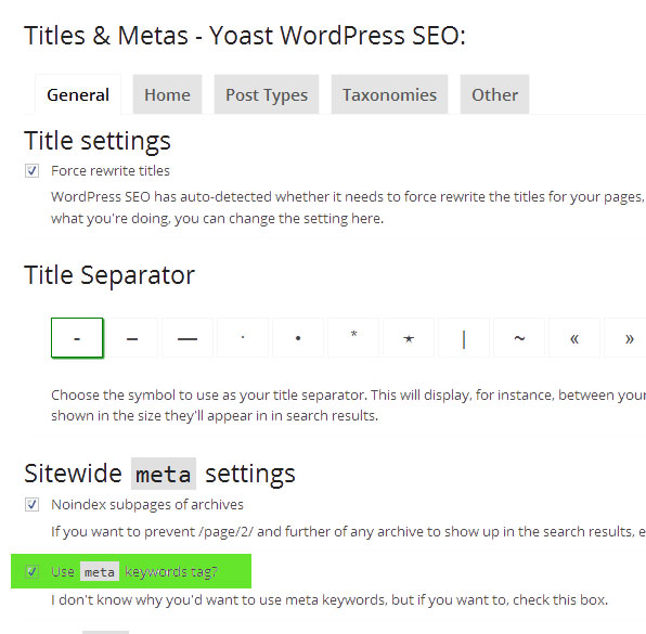 Titles & Metas Yoast WordPress SEO add meta key